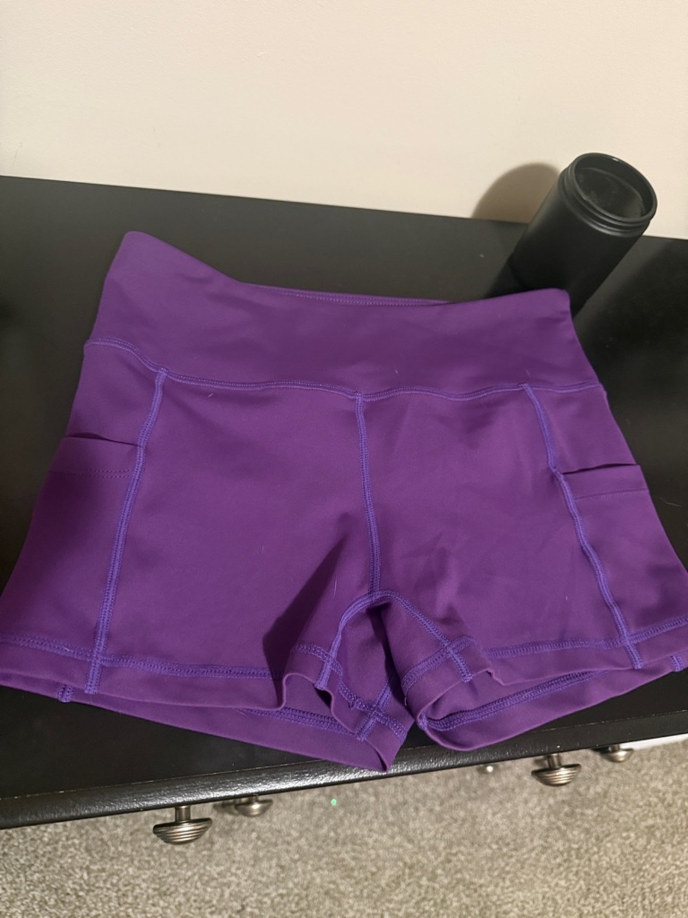 High-Rise Purple Bike Shorts with Side Pockets